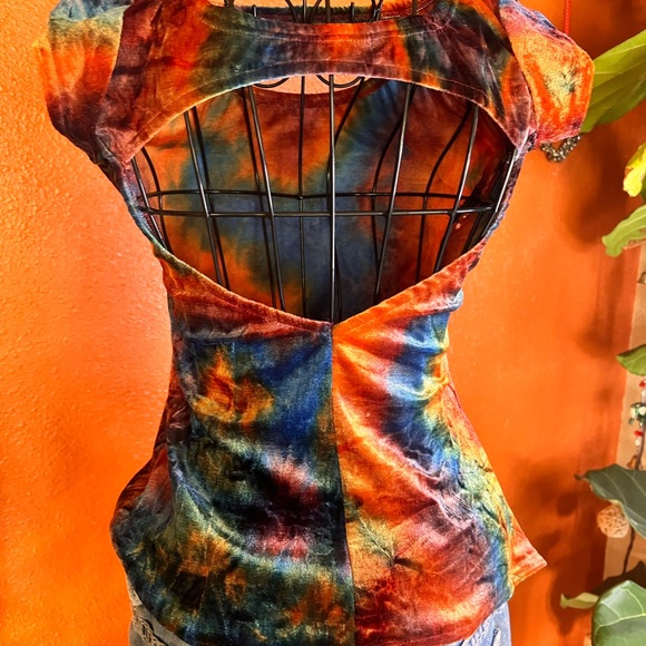 👚🇩🇪 JA TO ZEE TOP! 🇩🇪 Tie-Dye Velvet Top Pickaboo Décolleté - Picture 4 of 7